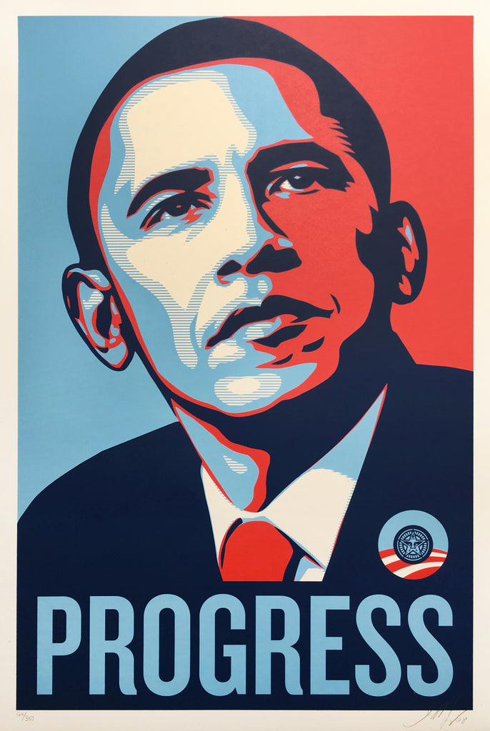 Shepard Fairey "Progress" Not Hope, Obama Obey Signed Print