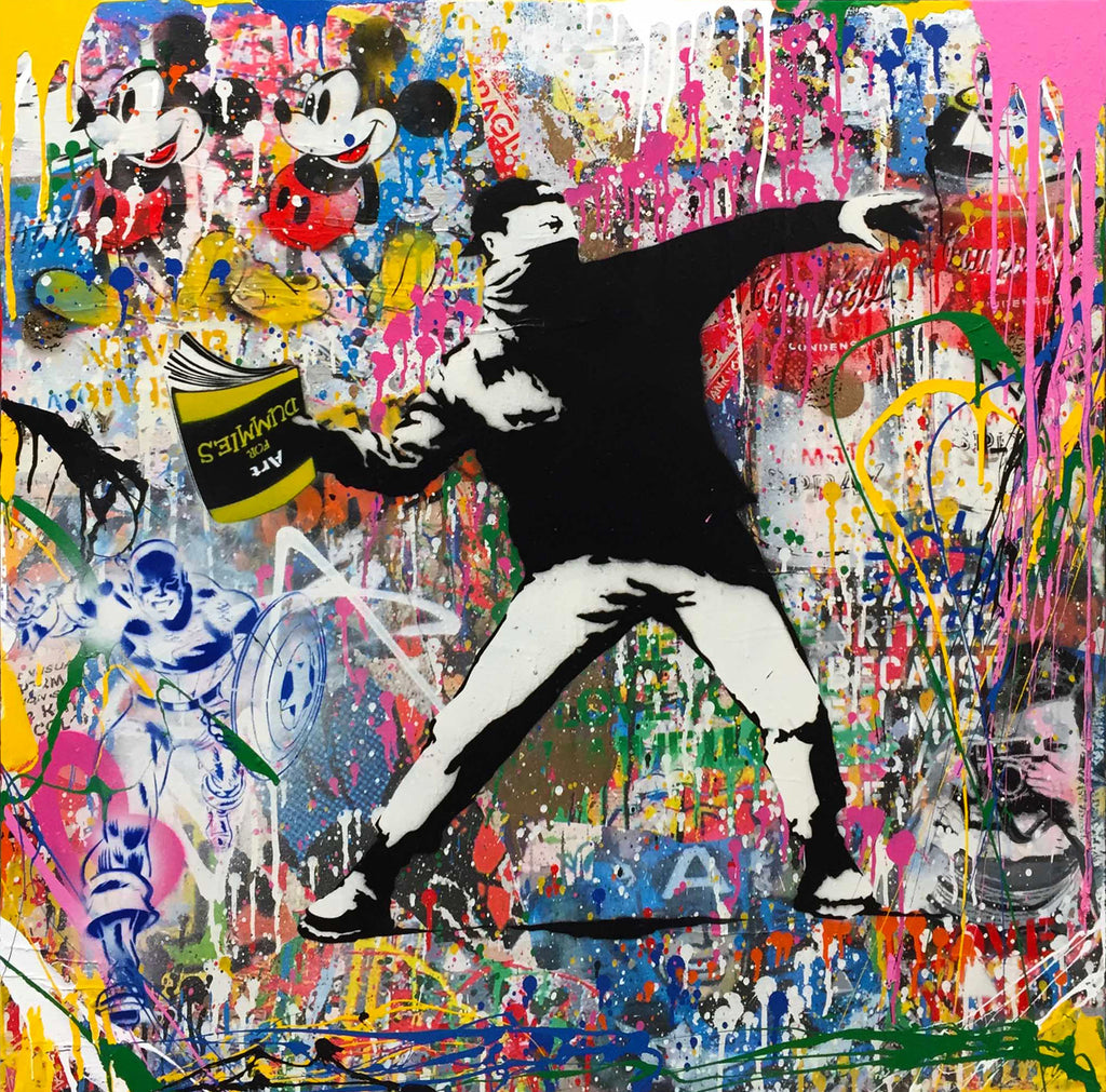 Mr Brainwash Banksy Love is in the air canvas signed