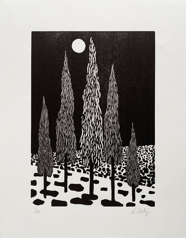 Nicolas Party "Trees" Woodcut