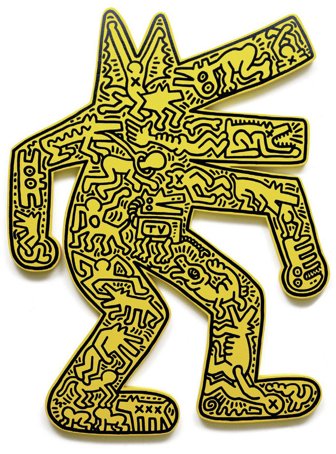 Keith Haring "Dog" on Plywood Yellow